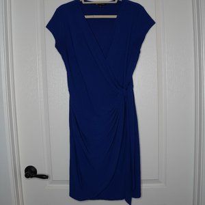 INC International Concepts petite-large faux-wrap V-neck dress in stunning blue